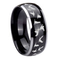 10mm Flying Geese Hunting Dome Glossy Black 2 Tone Tungsten Carbide Engraved Ring