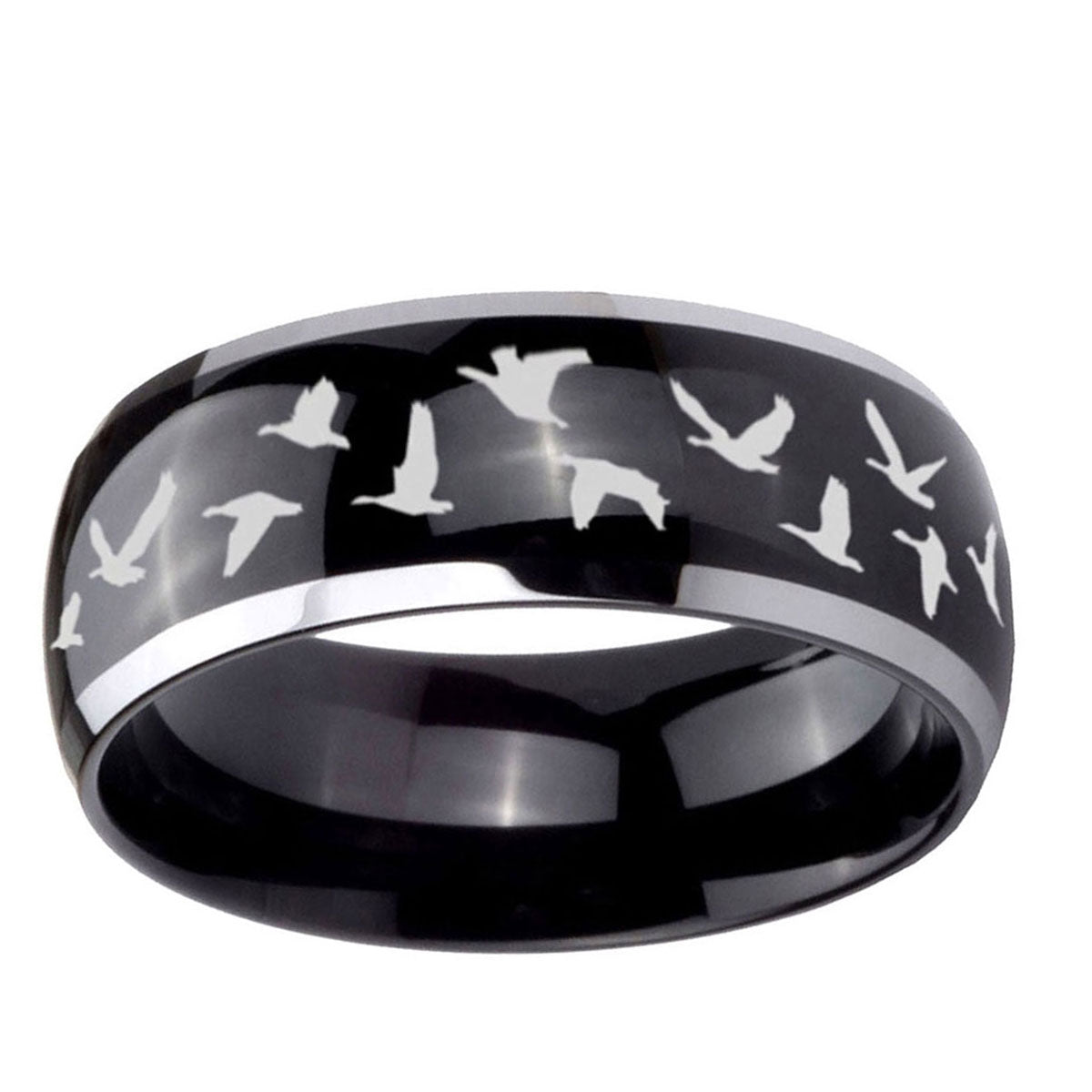 10mm Flying Geese Hunting Dome Glossy Black 2 Tone Tungsten Ring