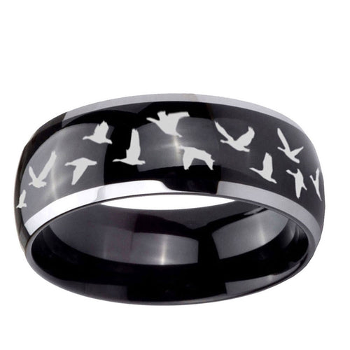 10mm Flying Geese Hunting Dome Glossy Black 2 Tone Tungsten Ring