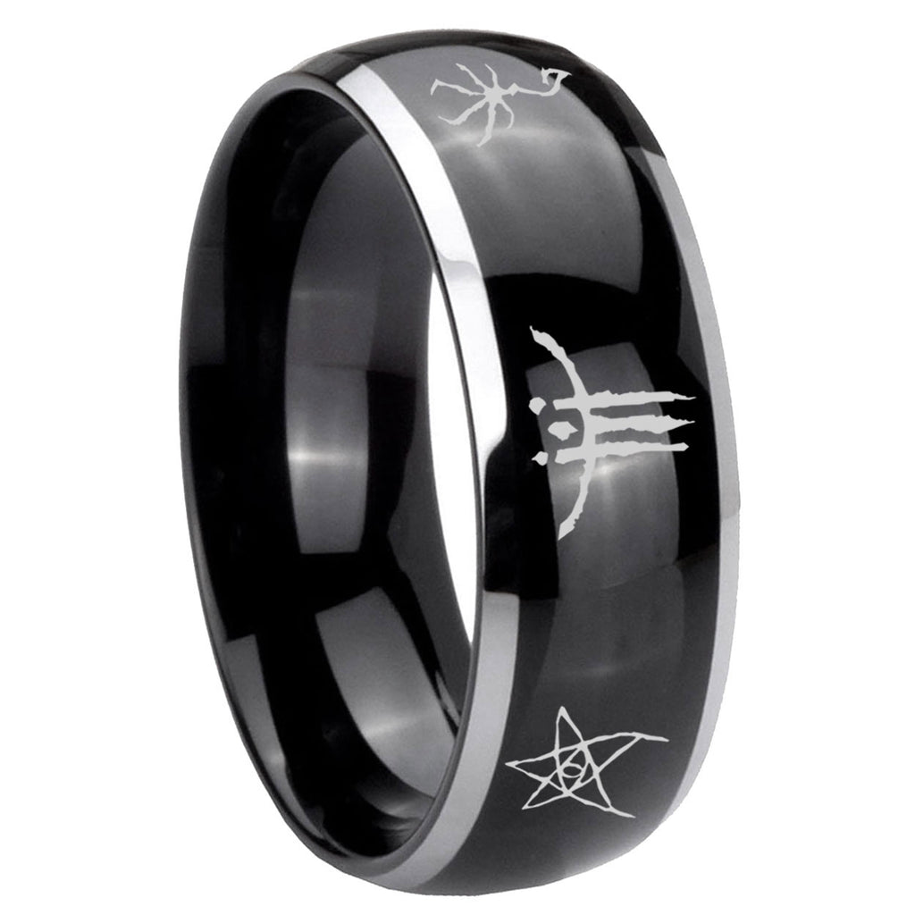 8mm Blackborne Caryll Runes Dome Two Tone Black Mens Tungsten Ring