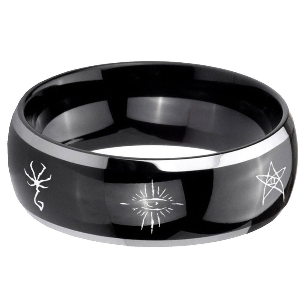 5mm Blackborne Caryll Runes Dome Two Tone Black Mens Tungsten Ring