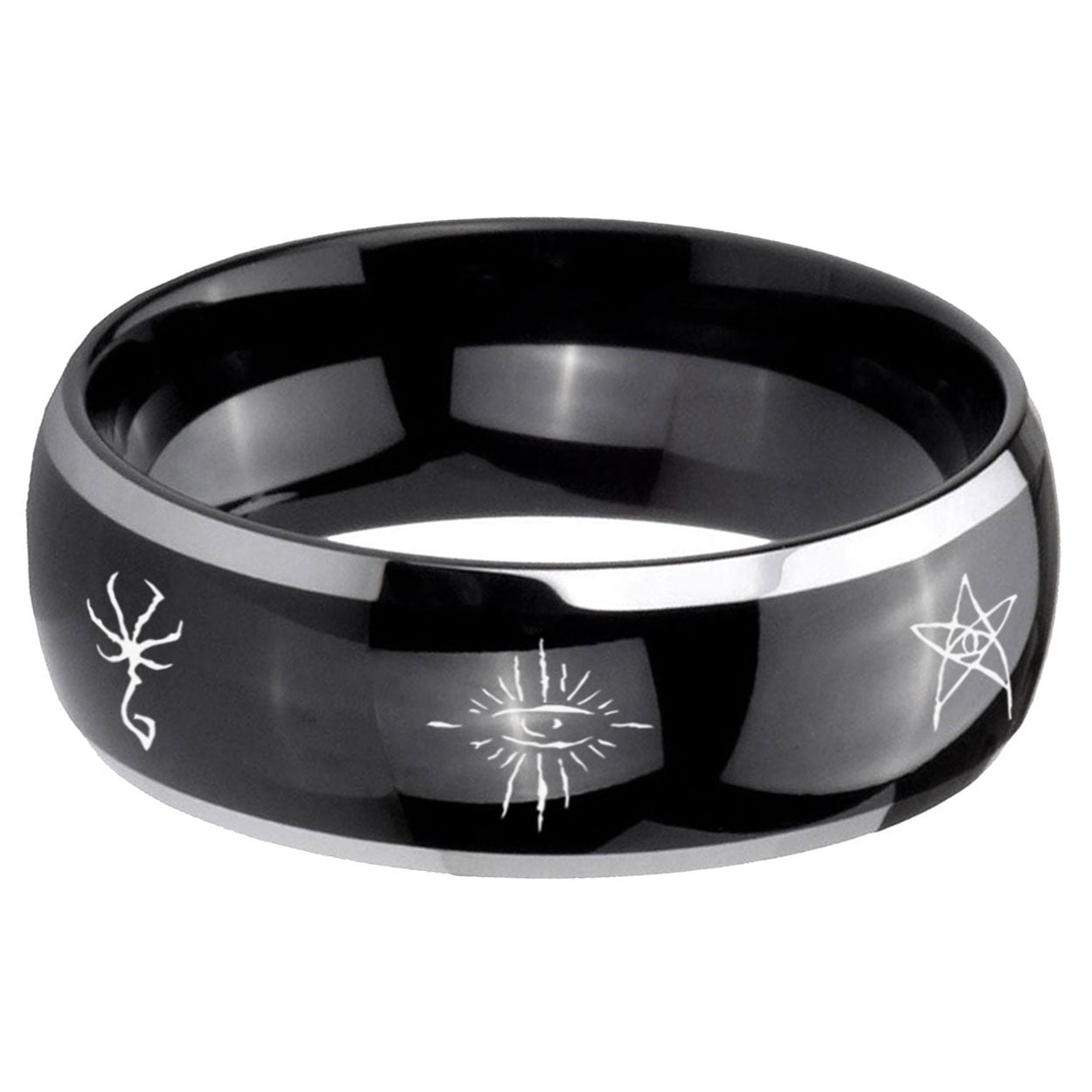 5mm Blackborne Caryll Runes Dome Two Tone Black Mens Tungsten Ring