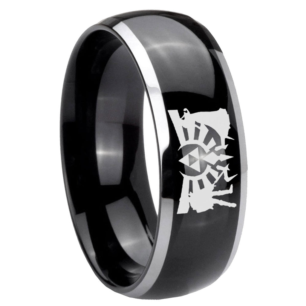 8mm Zelda Link Dome Two Tone Black Mens Tungsten Ring