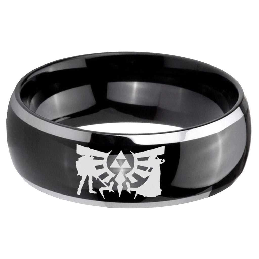 5mm Zelda Link Dome Two Tone Black Mens Tungsten Ring