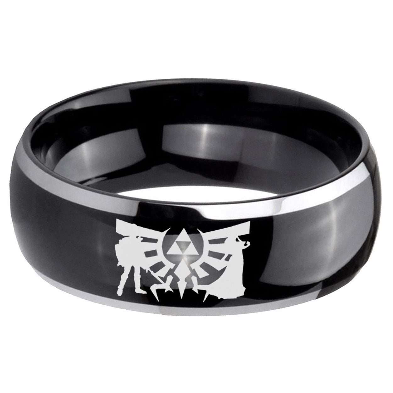 5mm Zelda Link Dome Two Tone Black Mens Tungsten Ring