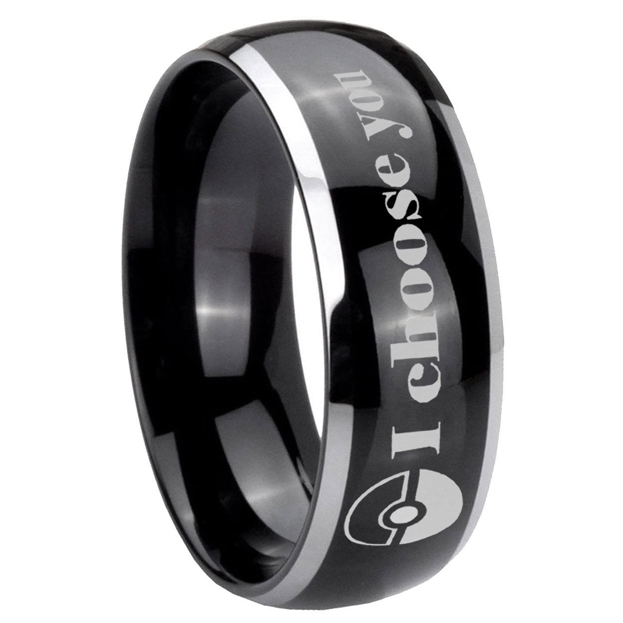 8mm Pokeball Pokemon Dome Two Tone Black Mens Tungsten Ring