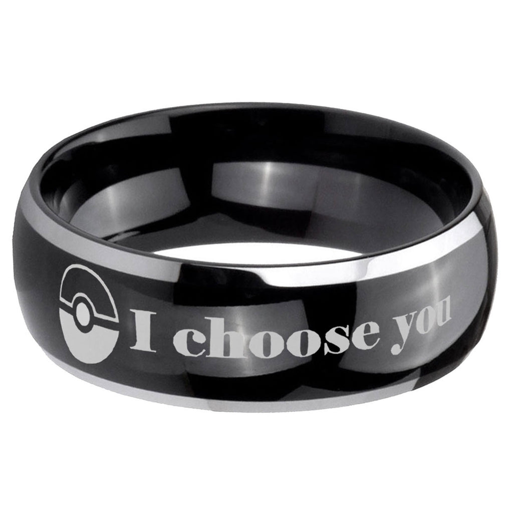 5mm Pokeball Pokemon Dome Two Tone Black Mens Tungsten Ring