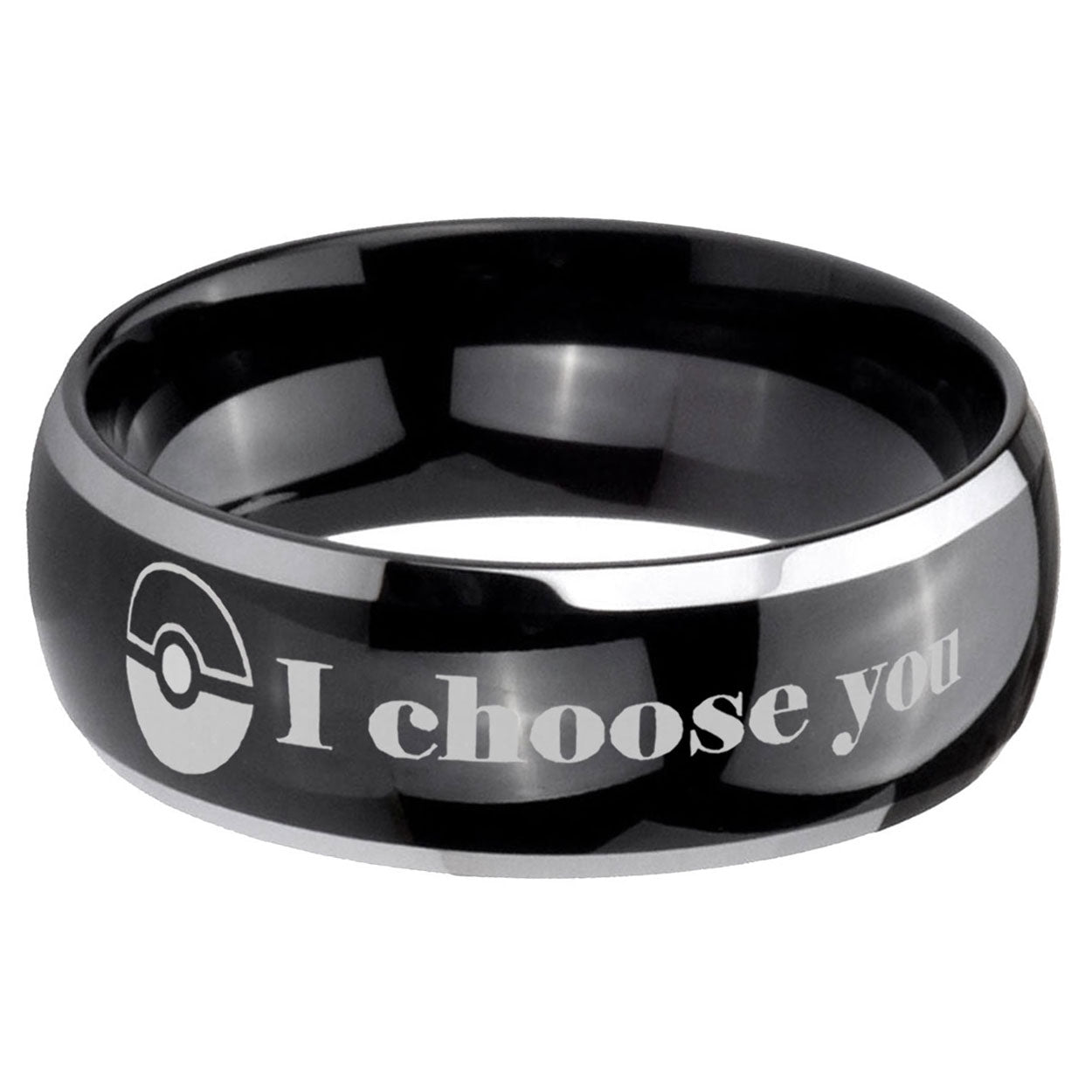 5mm Pokeball Pokemon Dome Two Tone Black Mens Tungsten Ring