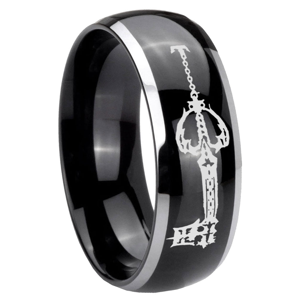 8mm kingdom heart keyblades Dome Two Tone Black Mens Tungsten Ring