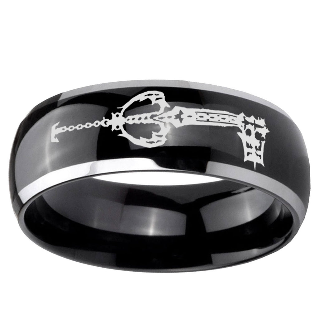 5mm kingdom heart keyblades Dome Two Tone Black Mens Tungsten Ring