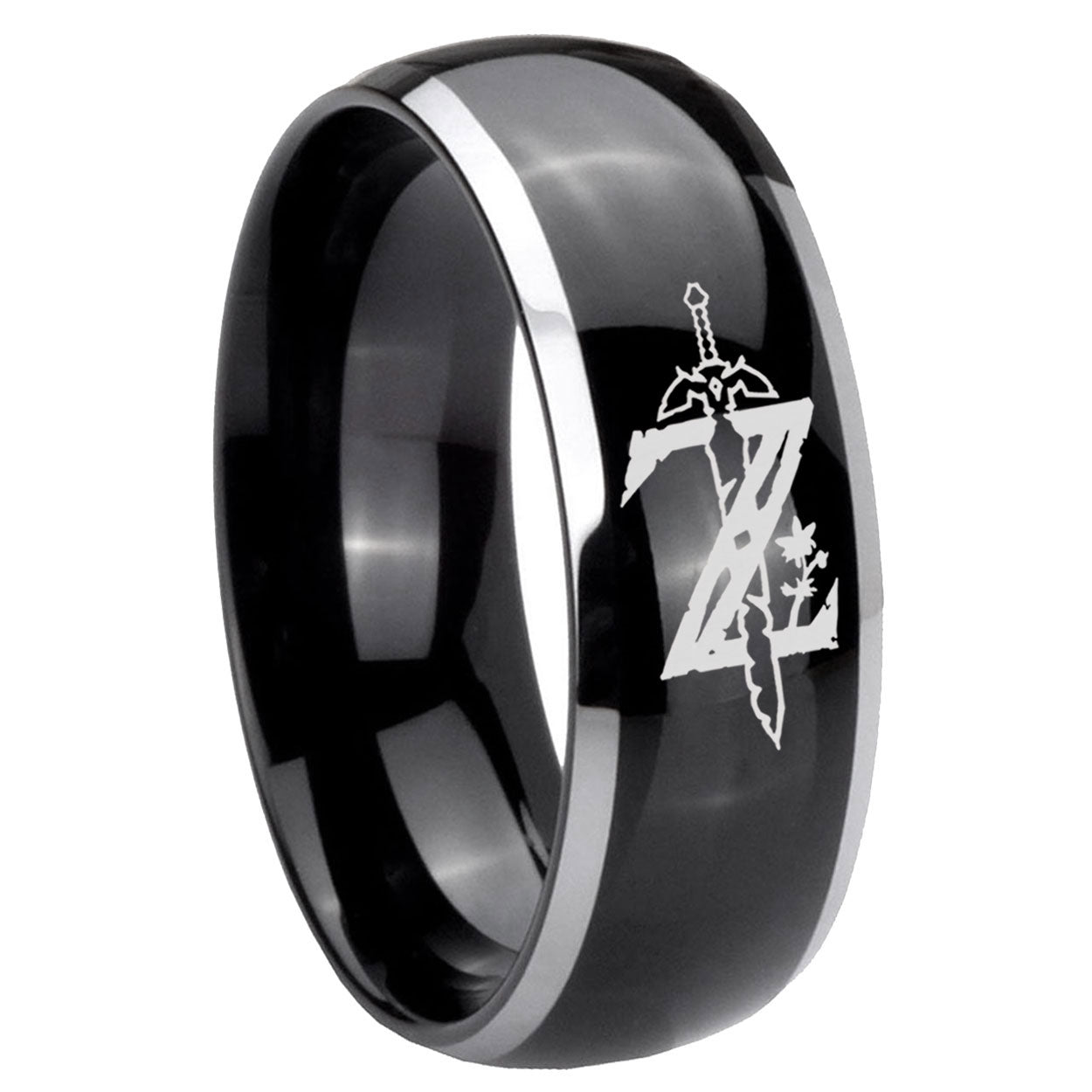 8mm Zelda Breath Of The Wild Dome Two Tone Black Mens Tungsten Ring