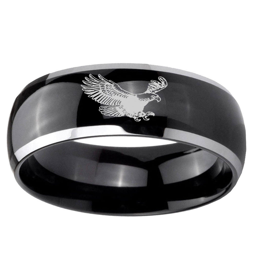 5mm Flying American Eagle Dome Two Tone Black Mens Tungsten Ring