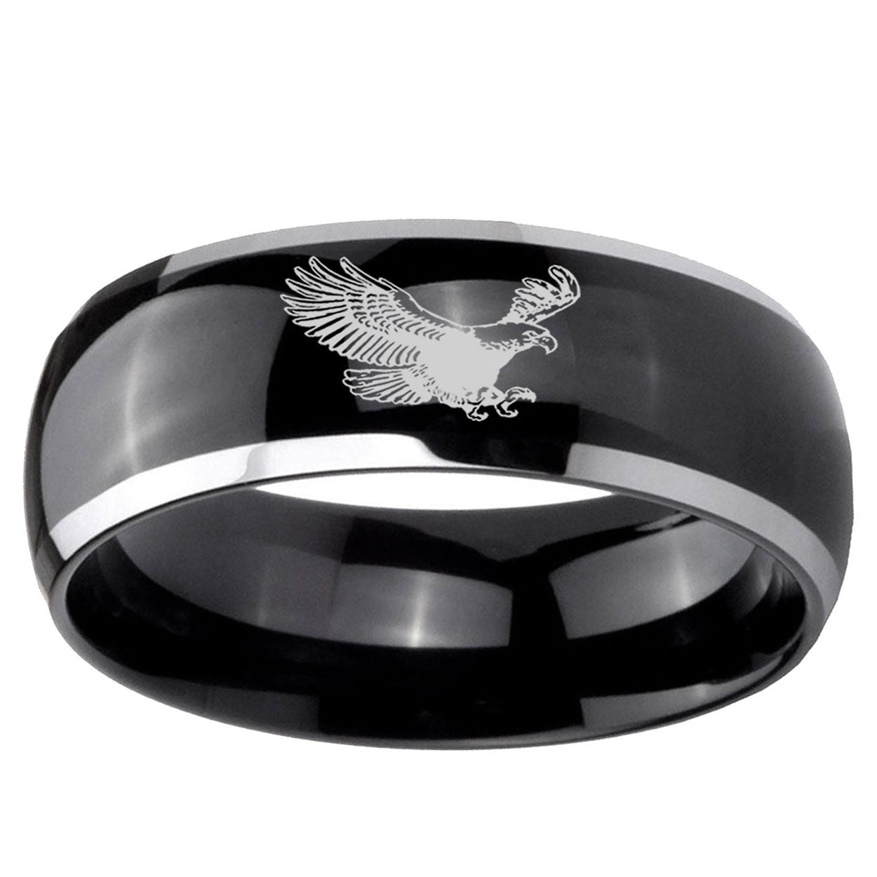 5mm Flying American Eagle Dome Two Tone Black Mens Tungsten Ring