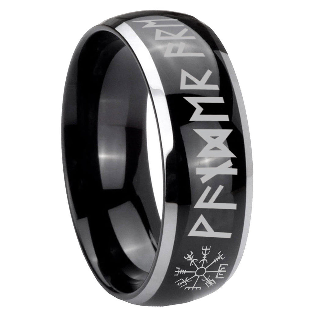 8mm Viking Dome Two Tone Black Mens Tungsten Ring