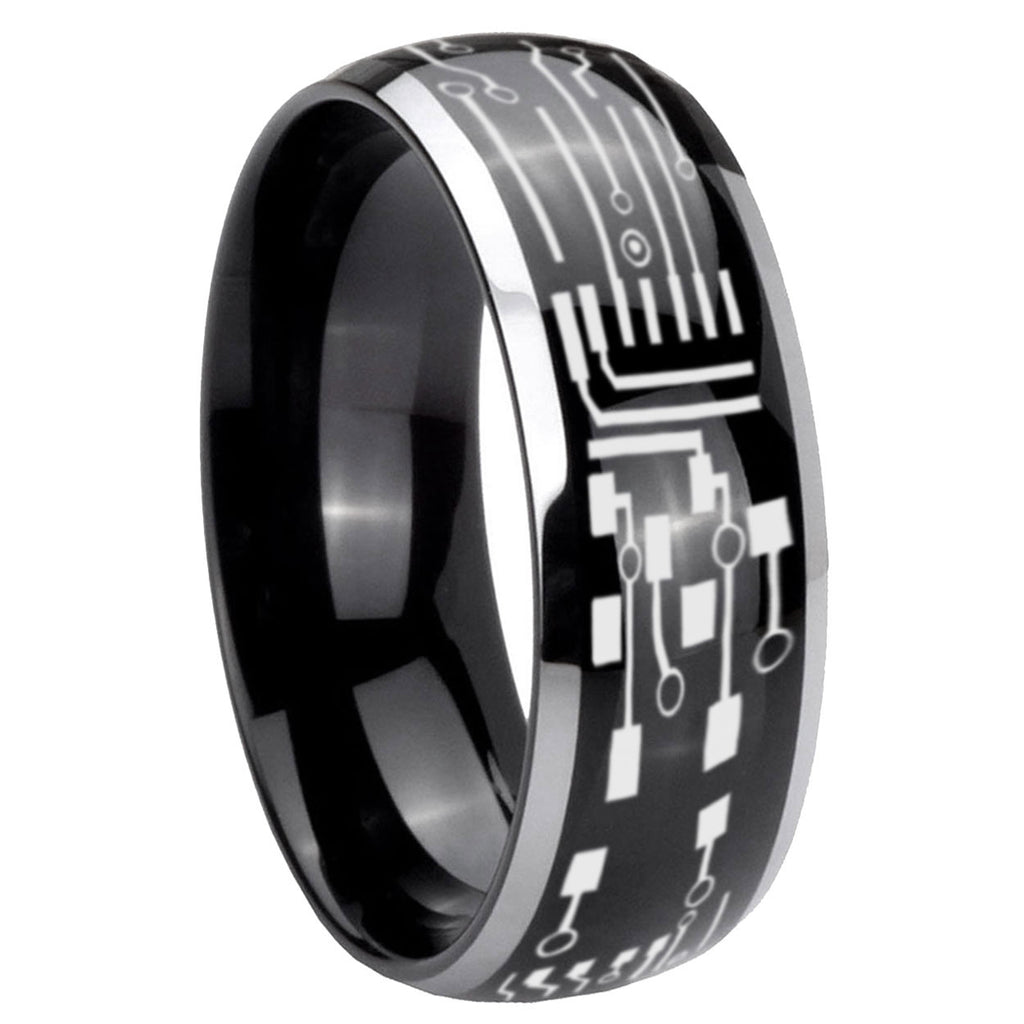 8mm Circuit Board Dome Two Tone Black Mens Tungsten Ring