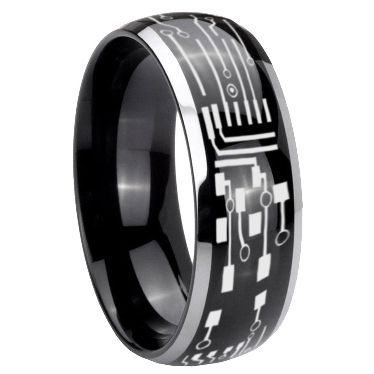 8mm Circuit Board Dome Two Tone Black Mens Tungsten Ring
