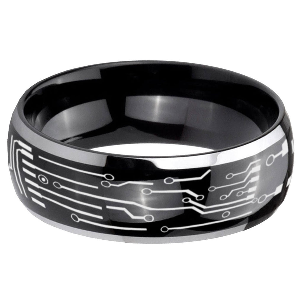 5mm Circuit Board Dome Two Tone Black Mens Tungsten Ring