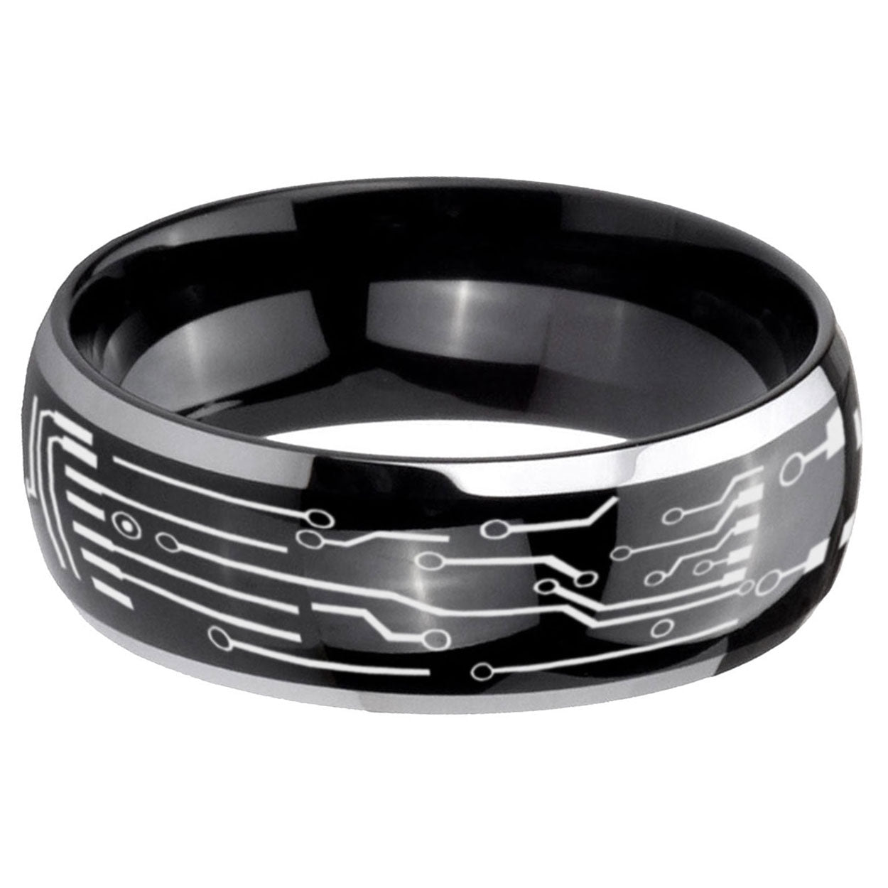5mm Circuit Board Dome Two Tone Black Mens Tungsten Ring
