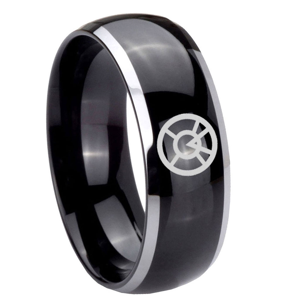 8mm Orange lantern Dome Two Tone Black Mens Tungsten Ring