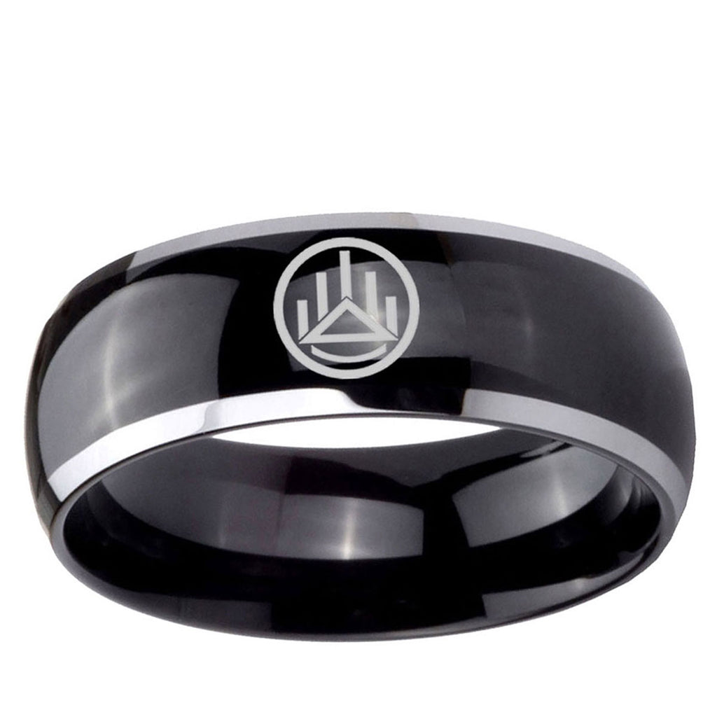 5mm Silver Lantern Dome Two Tone Black Mens Tungsten Ring