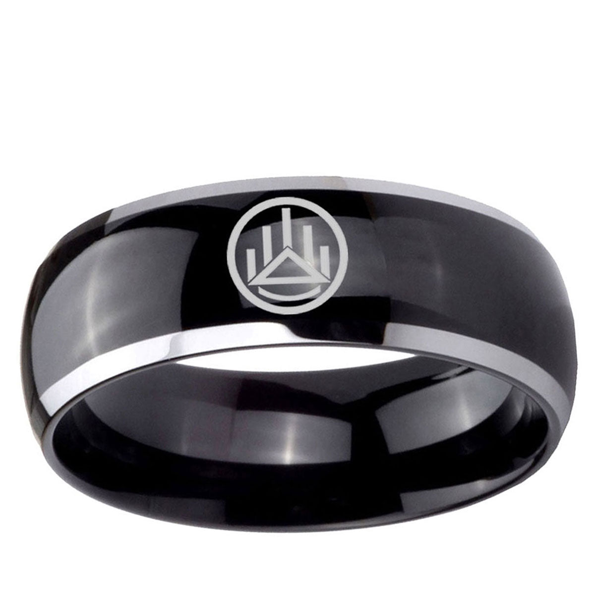 5mm Silver Lantern Dome Two Tone Black Mens Tungsten Ring