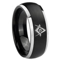 8mm Freemason Masonic Dome Brushed Black 2 Tone Tungsten Ring