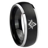 8mm Freemason Masonic Dome Brushed Black 2 Tone Tungsten Personalized Ring