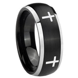 8mm Crosses Dome Brushed Black 2 Tone Tungsten Carbide Mens Ring Personalized