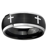 5, 8mm Crosses Dome Brushed Black 2 Tone Tungsten Ring