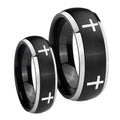 Crosses Dome Brushed Black 2 Tone Tungsten Bridal Set Ring