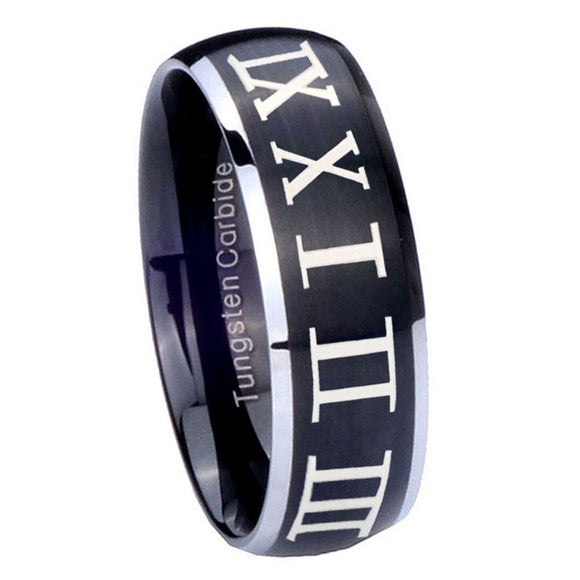 8mm-Roman-Numeral-Dome-Brushed-Black-2-Tone-Tungsten-Custom-Ring-for-Men