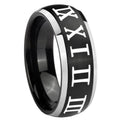 8mm Roman Numeral Dome Brushed Black 2 Tone Tungsten Ring