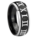 8mm Roman Numeral Dome Brushed Black 2 Tone Tungsten Custom Ring for Men