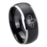 8mm-Fleur-De-Lis-Dome-Brushed-Black-2-Tone-Tungsten-Custom-Mens-Ring