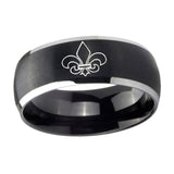 8mm-Fleur-De-Lis-Dome-Brushed-Black-2-Tone-Tungsten-Custom-Mens-Ring