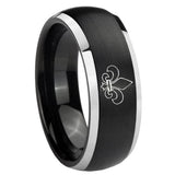 His Hers Fleur De Lis Dome Brushed Black 2 Tone Tungsten Engraved Ring Set
