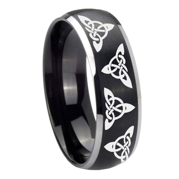 8mm-Celtic-Triangles-Dome-Brushed-Black-2-Tone-Tungsten-Mens-Wedding-Ring
