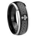 8mm Celtic Cross Dome Brushed Black 2 Tone Tungsten Ring