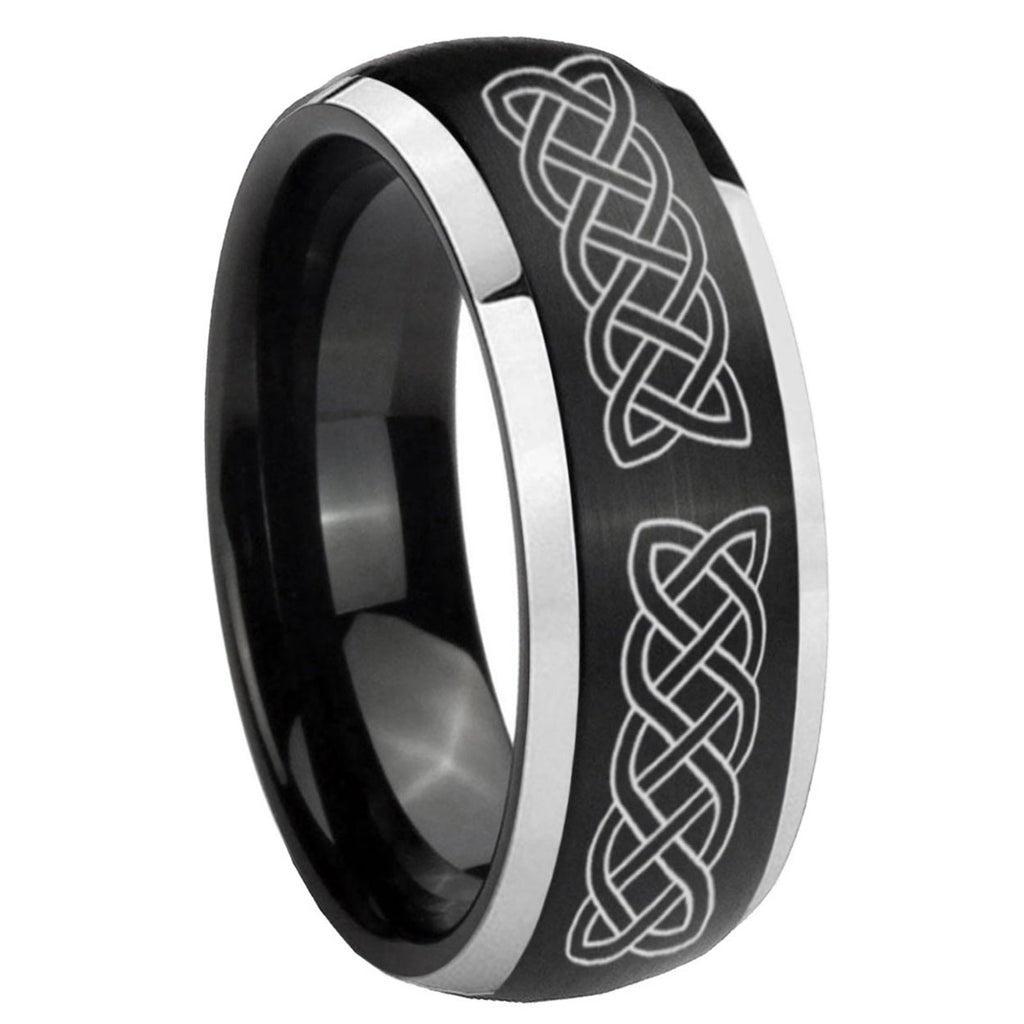 8mm Celtic Knot Dome Brushed Black 2 Tone Tungsten Bands
