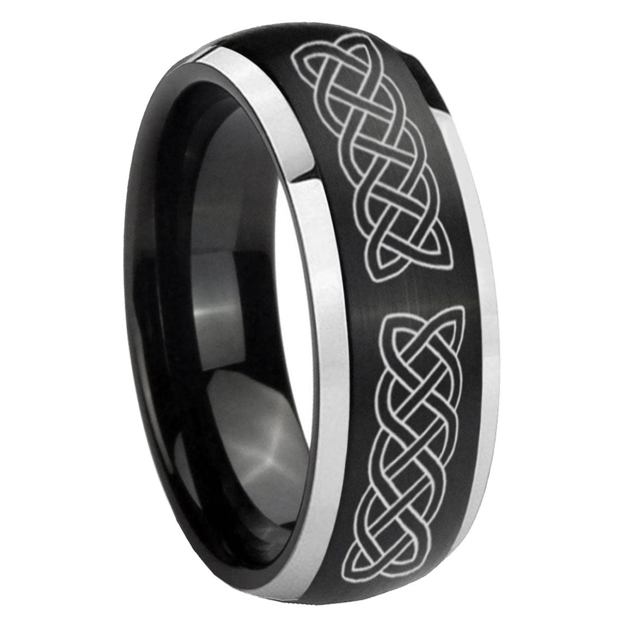 8mm Celtic Knot Dome Brushed Black 2 Tone Tungsten Bands