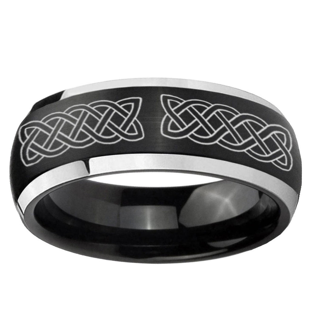 5mm Celtic Knot Dome Brushed Black 2 Tone Tungsten Bands