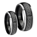 Celtic Knot Dome Brushed Black 2 Tone Tungsten Couple Wedding Bands