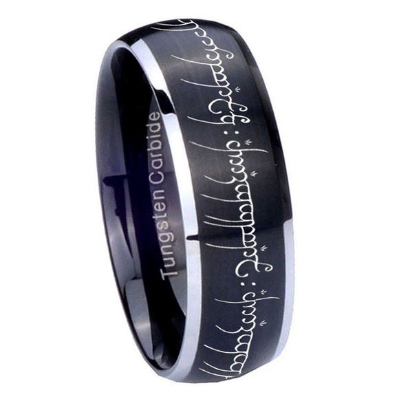 8mm Lord Of The Rings Dome Brush Black Engraving Wedding Band
