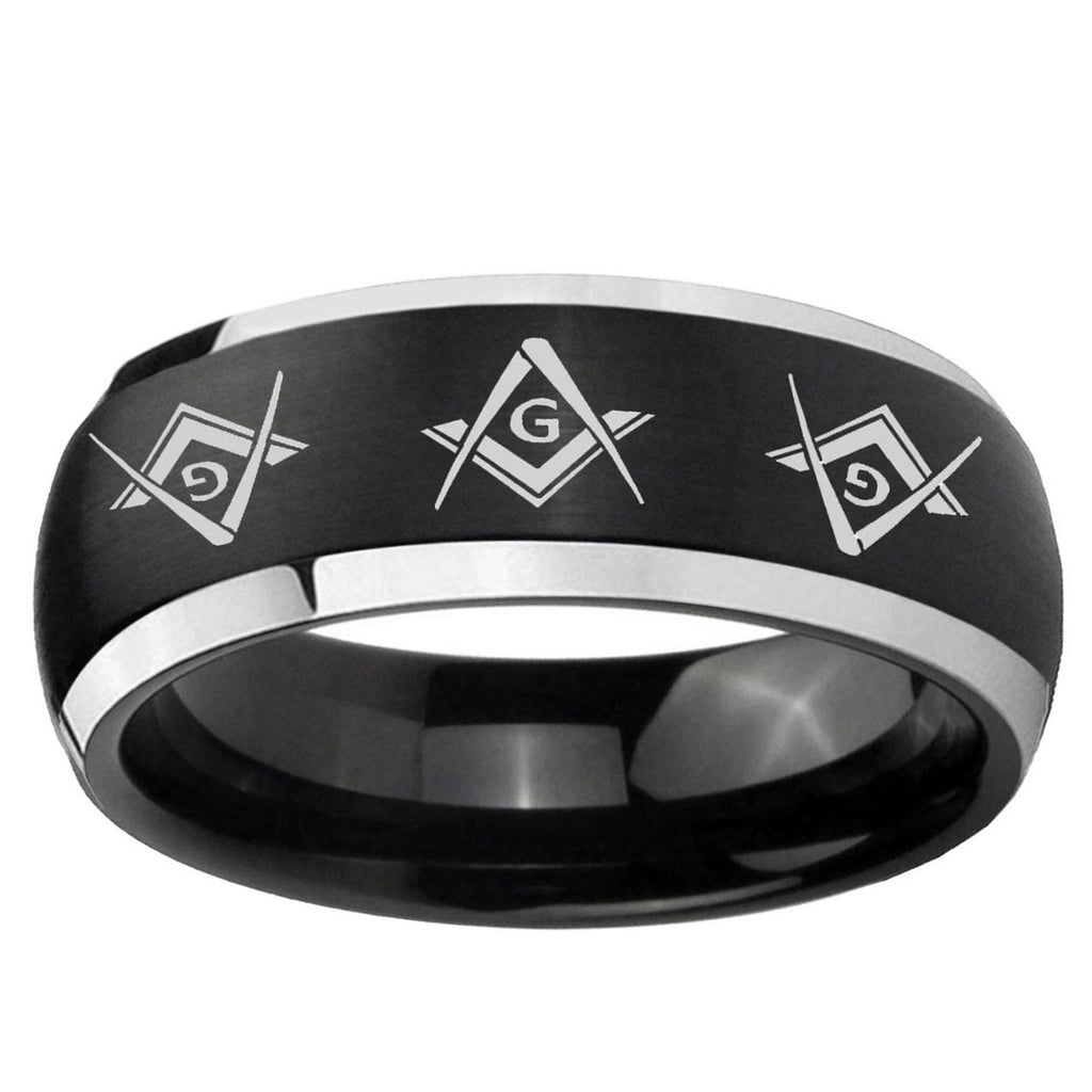5mm Master Mason Masonic Dome Black 2 Tone Tungsten Ring