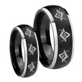 Master Mason Masonic Dome Brushed Black 2 Tone Tungsten Couples Ring Set