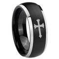 8mm Christian Cross Dome Brushed Black 2 Tone Tungsten Bands
