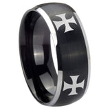 8mm-4-Maltese-Cross-Dome-Brushed-Black-2-Tone-Tungsten-Personalized-Ring