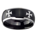 8mm-4-Maltese-Cross-Dome-Brushed-Black-2-Tone-Tungsten-Personalized-Ring