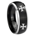 8mm 4 Maltese Cross Dome Brushed Black 2 Tone Tungsten Ring