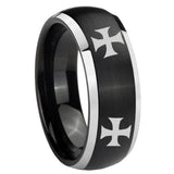His Hers 4 Maltese Cross Dome Brushed Black 2 Tone Tungsten Rings Set